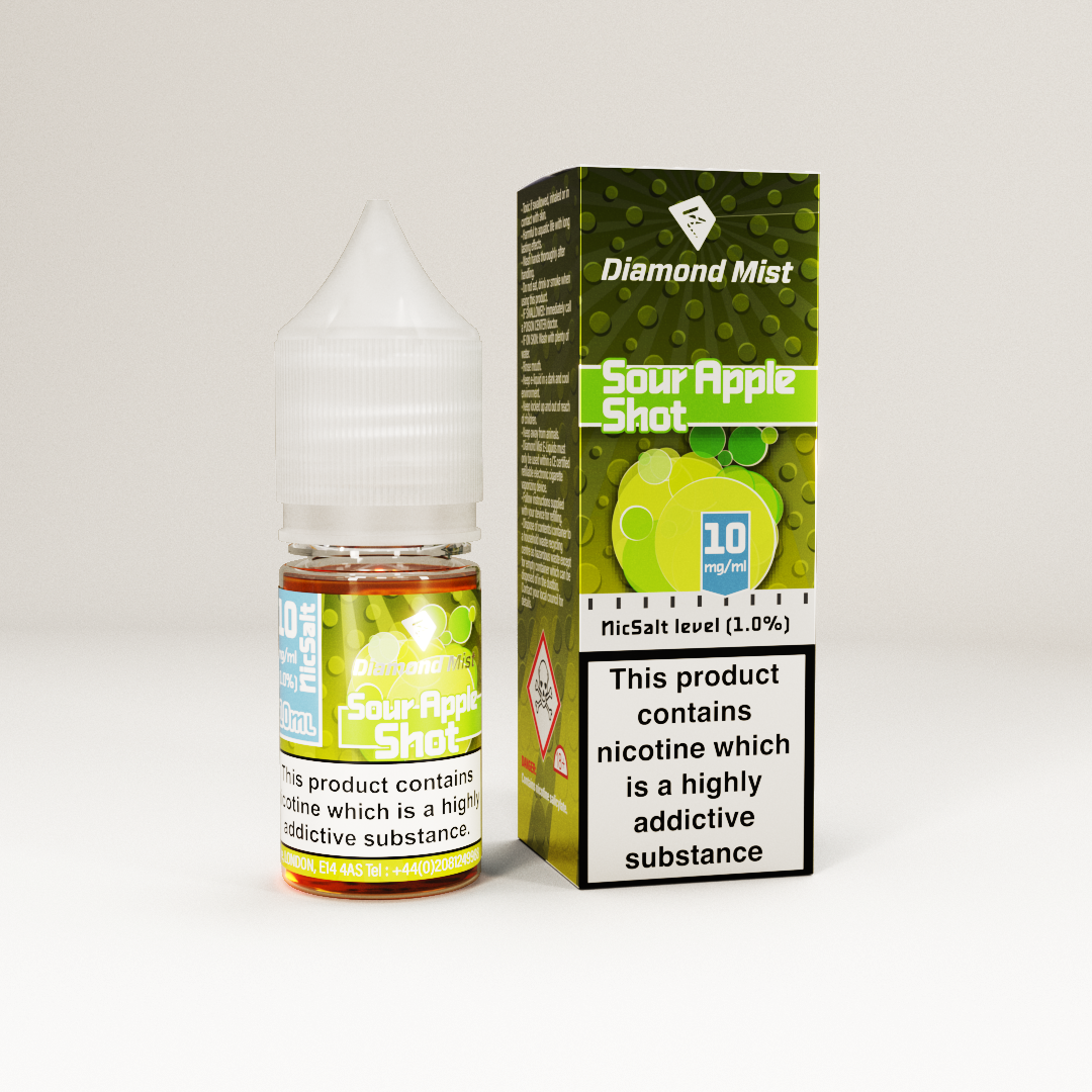 Diamond Mist Nic SALT 'Sour Apple Shot' Flavour E-Liquid 10ml - 10mg ...